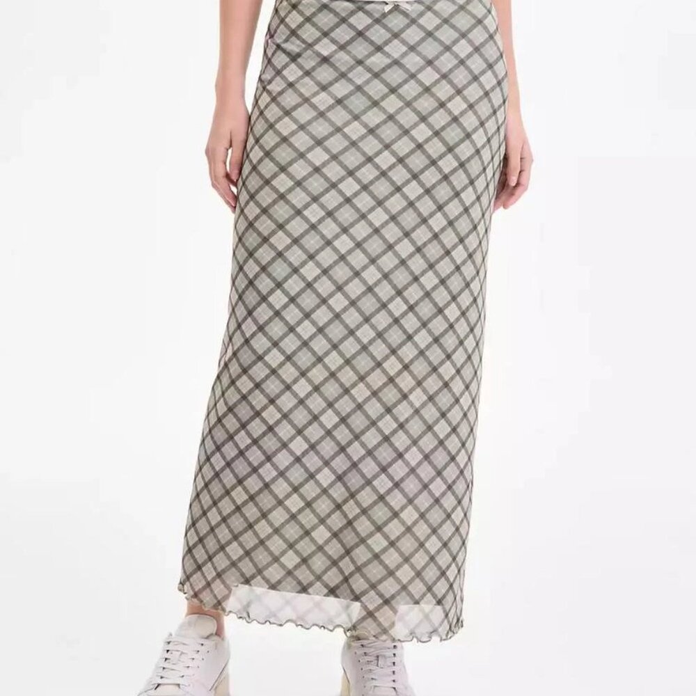 Hippie Rose Juniors' Sage Plaid Maxi Skirt/NWT/L - Picture 2 of 14